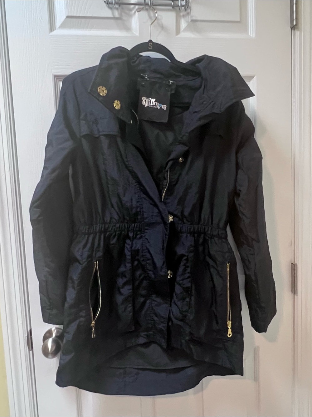 The Fillmore Women’s Utility Hooded Jacket Adjustable Sleeve Black Cinch Waist M